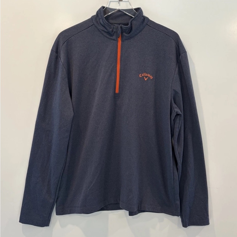 Callaway Mens Waffle Fleece Quarter Zip Golf Pullover Navy Blue Orange Large